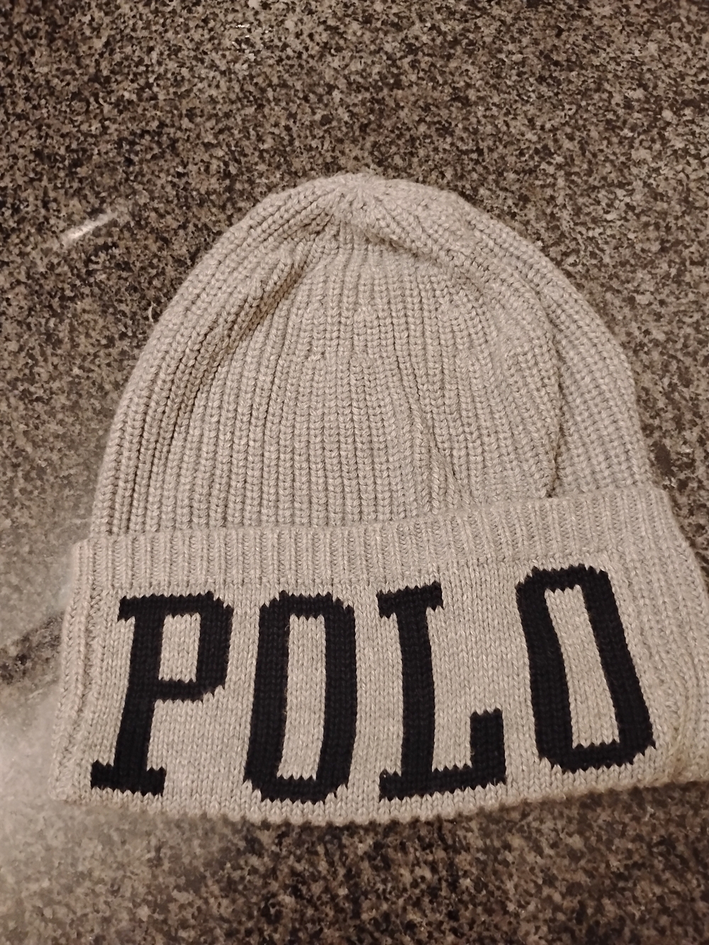 Polo Ralph Lauren Spell Out Beanie Hat Knit Cuffed Grey Black Logo Classic